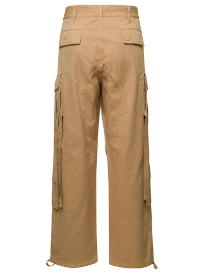 Shop Darkpark 'saint' Beige Cargo Pants With Pockets In Cotton Man