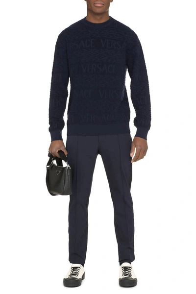 Shop Versace Crew-neck Wool Sweater In Blue