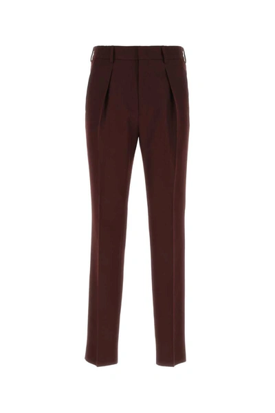 Shop Fendi Pants In Burgundy