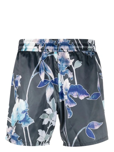 Shop Etro Navy Swim Shorts With Contrast Print In Blue