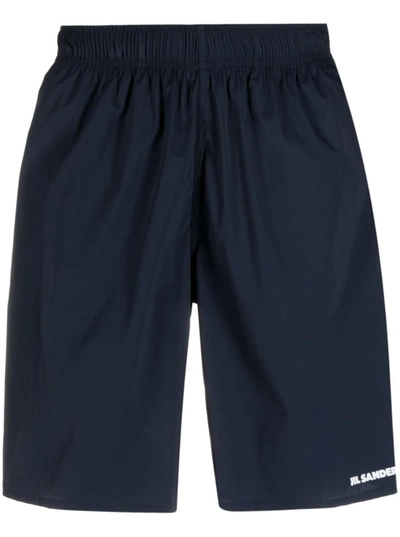Shop Jil Sander Blue Shorts With Logo In Polyammide Man