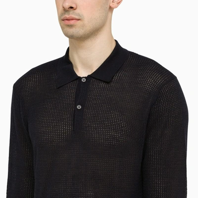 Shop Ballantyne Black Perforated Polo Shirt In Blue