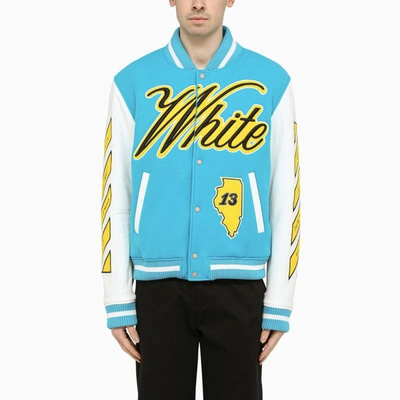 Shop Off-white ™ Turquoise/white Bomber Jacket In Blue
