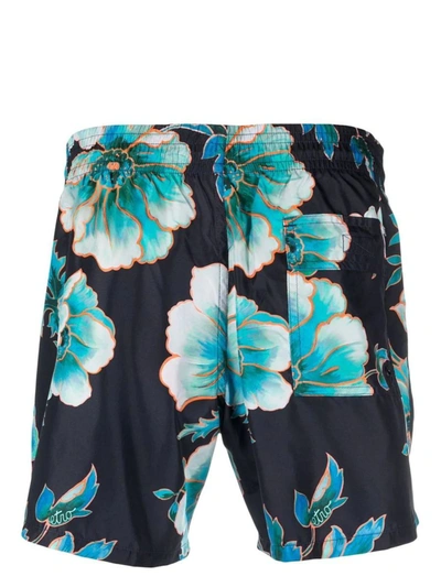 Shop Etro Navy Swim Shorts With Maxi Floral Print In Blue