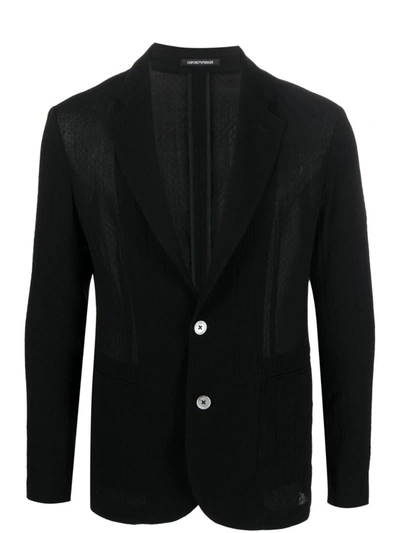 Shop Emporio Armani Wool Single-breasted Blazer Jacket In Black