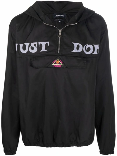 Just Don Black Logo-print Hooded Windbreaker In Black