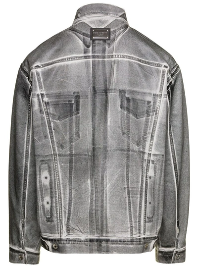 Shop Dolce & Gabbana Coated Grey Denim Jacket With Metal Tag Man