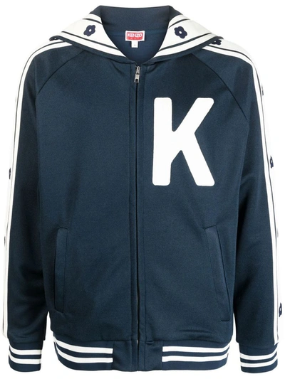 Shop Kenzo Logo Hooded Jacket In Blue