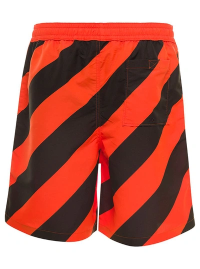 Shop Off-white Orange Swim Trunks With Diag Print At The Back In Polyester Man
