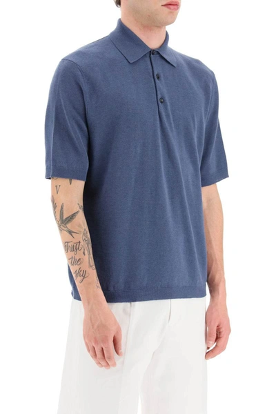 Shop Agnona Linen And Cotton Jersey Polo In Blue