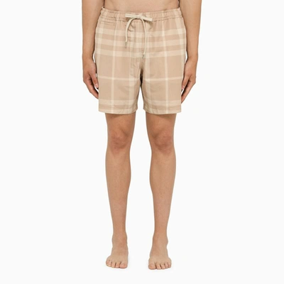 Shop Burberry Check Pattern Beach Boxer Shorts In Beige