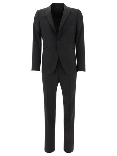 Shop Tagliatore Single-breasted Suit With Tailored Trousers In Black