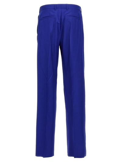 Shop Versace Silk Wool Pants In Blue