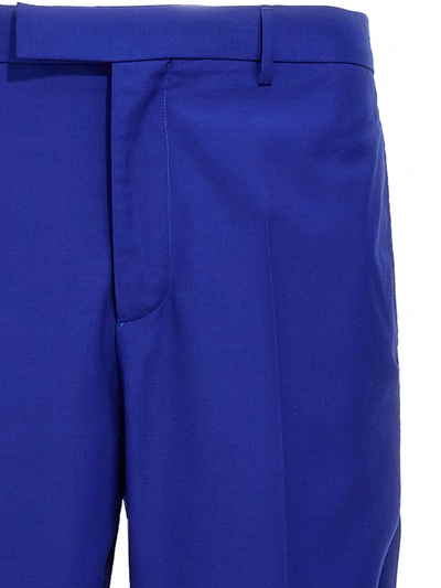 Shop Versace Silk Wool Pants In Blue