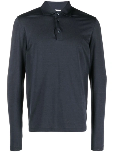 Shop Malo Long-sleeved Polo Shirt In Cotton. In Blue
