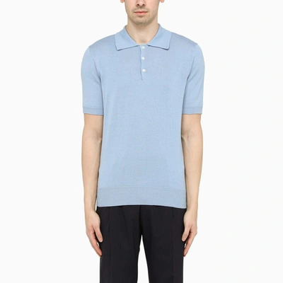 Shop Doppiaa Classic Knitted Polo Shirt In Light Blue