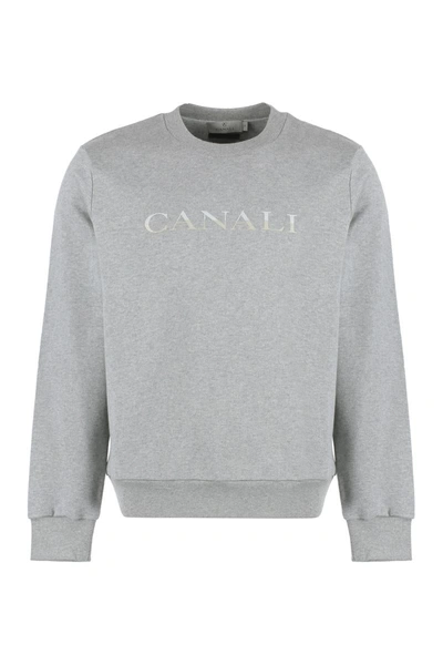 Shop Canali Logo Detail Cotton Sweatshirt In Grey