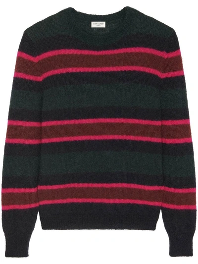 Shop Saint Laurent Striped Mohair Sweater In Black