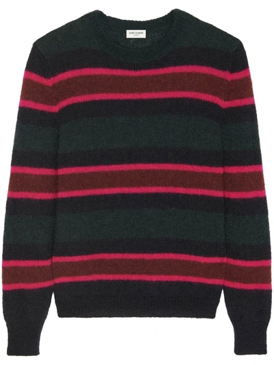 Saint Laurent Striped Mohair-blend Sweater In Black