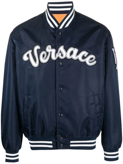 Shop Versace Jacket With Logo In Blue