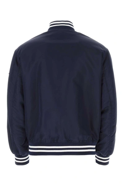 Versace Logo Embroidered Buttoned Jacket In Blue