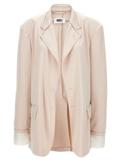 Shop Mm6 Maison Margiela Jersey Single Breast Blazer Jacket In Pink