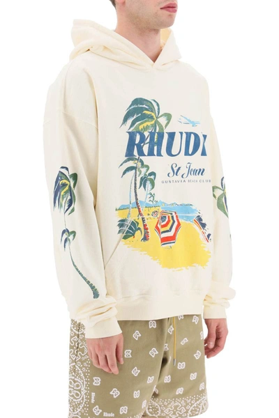 Shop Rhude 'beach Club' Printed Hoodie In White