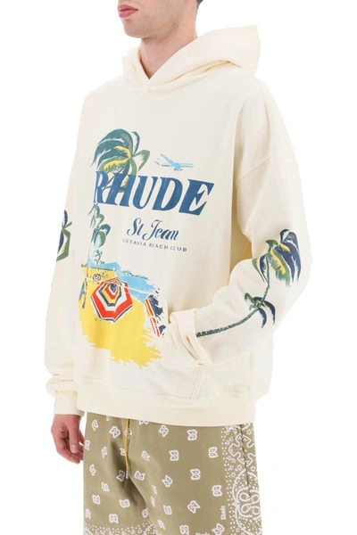 Shop Rhude 'beach Club' Printed Hoodie In White