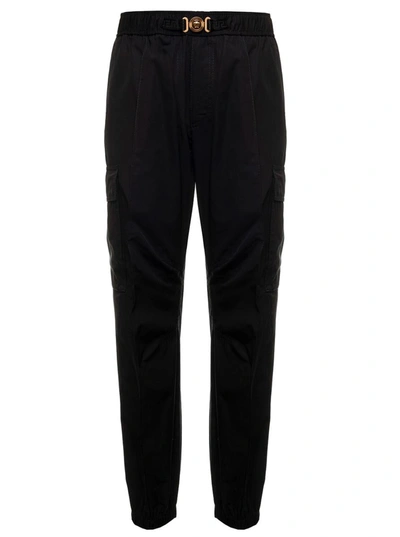Shop Versace Black Cargo Trousers With Greca Web Belt With Medusa Buckle  Man
