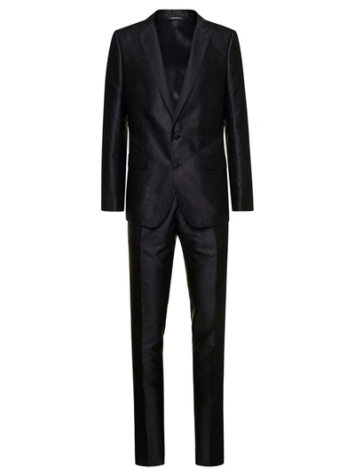Shop Dolce & Gabbana 'martini' Black Single-brested Tuxedo Suit In Silk Lamé Jacquard Man