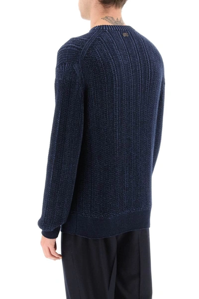 Shop Agnona Cashmere, Silk And Cotton Sweater In Blue