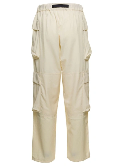 Shop Bonsai Beige Relaxed Cargo Pants With Buckle Fastening In Cotton Man