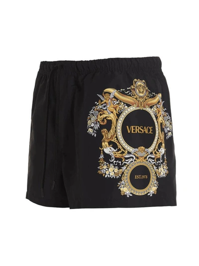 Shop Versace ' Milano Est 1978' Swim Shorts In Black