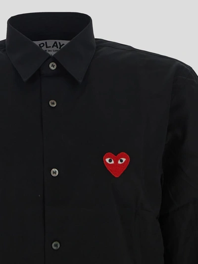 Shop Comme Des Garçons Play Comme Des Garçons Long Sleeved Shirt In <p>comme Des Garçons Shirt In Black Cotton With Heart Embroidery