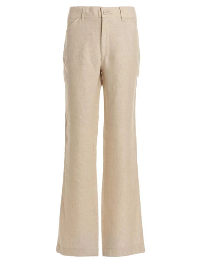 Shop Etro Linen Pants In Beige