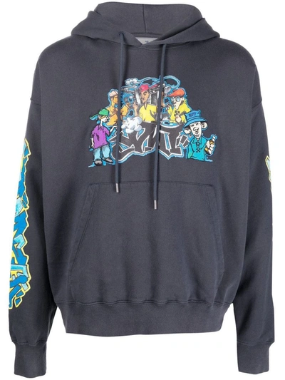 Shop Off-white Printed Cotton Hoodie In Blue
