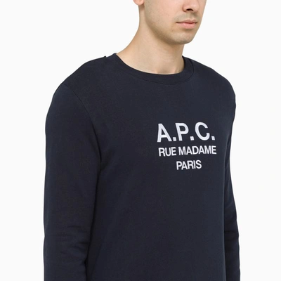 Shop Apc A.p.c. Logo-print Crewneck Sweatshirt Marine In Blue