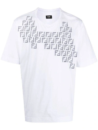 Luxury men's T-Shirt - White T-Shirt with FF applications in Vichy fabric