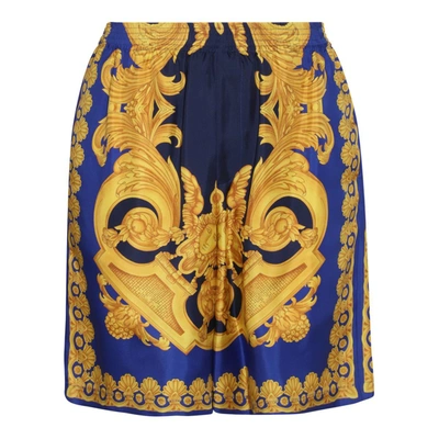 Shop Versace Shorts In Navy+cobalt+gold