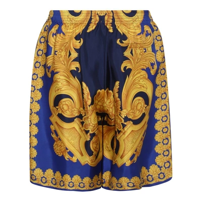 Shop Versace Shorts In Navy+cobalt+gold