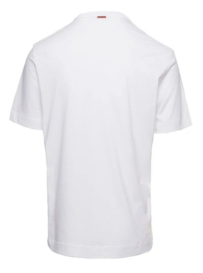 Shop Z Zegna White Crewneck T-shirt With Lettering In Cotton Man Zegna