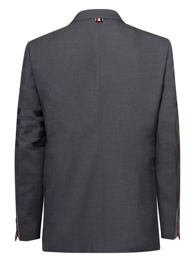 Shop Thom Browne Grey Single-breasted Jacket With Signature 4 Bar Stripe In Wool Man