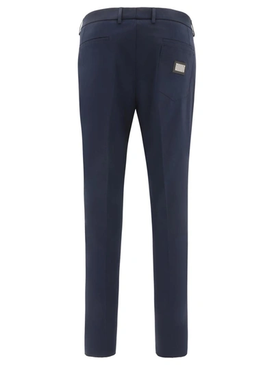 Shop Dolce & Gabbana Tailored Trousers With Plaque In Blue