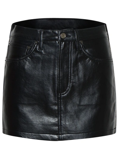 Shop Agolde Black Leather Blend Miniskirt