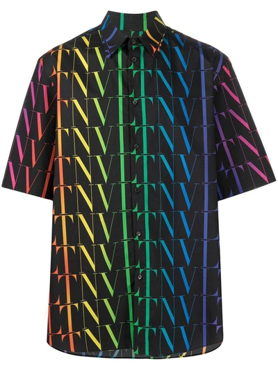 Shop Valentino Shirts In Nero/vltn Times Multicolors