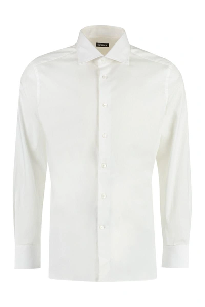 Shop Ermenegildo Zegna Long Sleeve Cotton Shirt In White