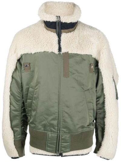 Shop Sacai Jacket With Funnel Neck In Beige