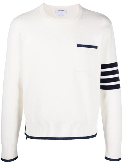 Shop Thom Browne Crew Neck Sweater With Logo In White