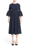 Roksanda 'yasmin' Lantern Sleeve Textured Dress In Navy/ Ochre