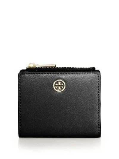 Shop Tory Burch Robinson Mini Saffiano Leather Wallet In Black